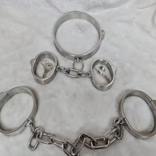 Bondage Handcuffs Ankle Cuffs with Chains Shackles Stainless steel SM Slave Lock - Afbeelding 1 van 45