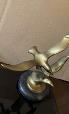Vtg 3 Birds In Flight Brass Sculpture Marble Base Seagulls PWF 10.5”