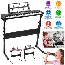 61 Key Electronic Keyboard Piano Digital Organ W/ Microphone  Rack Adjustable