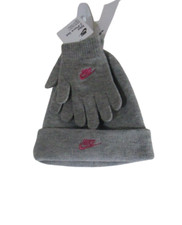 NWT Nike Girls Futura Foldover Beanie  Gloves 2-Piece Set 7/16 Grey Heather