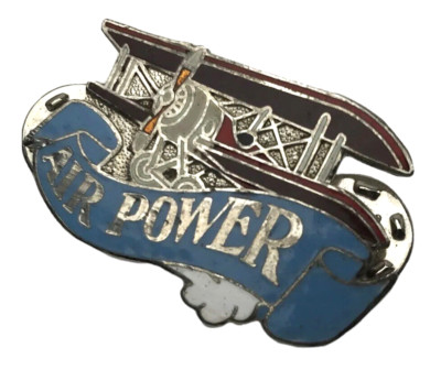 Vtg Air Power Pin Pinback Private Biplane Airplane Pilot B2