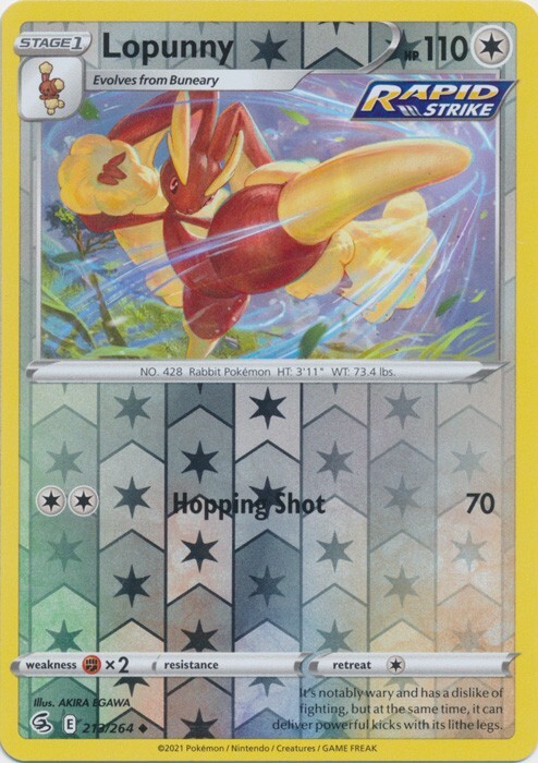 Reverse Holo Lopunny 213/264 Fusion Strike Uncommon Pokemon TCG
