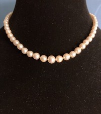 Vintage Strand of Hand Knotted Graduated Cultured Pearls w/ 14K White Gold Clasp