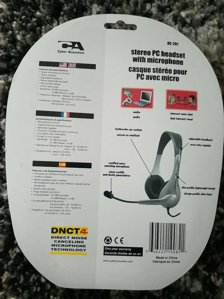 Cyber Acoustics AC-840 USB Mono Headset Internet Communication & Boom Mic - NEW - Image 2 of 2
