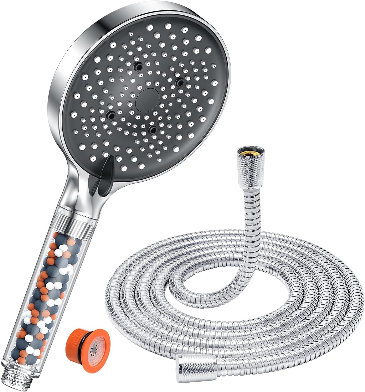 Pommeau de douche anti-calcaire avec flexible 1,6m et douchette économie d'eau 6 jets