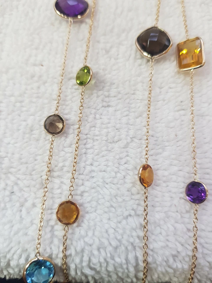 Collar de piedras preciosas de oro amarillo multicolor 14k 36"  Foto 3 de 4