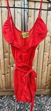 Vintage 1950's Ruffle Wrap Red Polka-Dot/Raised Dot Romper, Size Small
