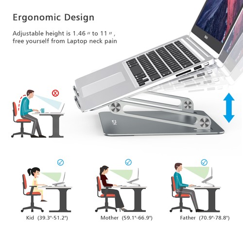 Stojak na laptopa Ergonomiczny przenośny podnośnik do laptopa Regulowana wysokość Uchwyt na laptopa - Zdjęcie 21 z 33