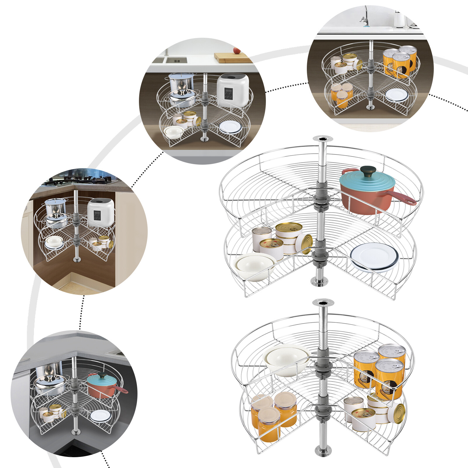 360-Degree Spinning Spice Rack Turntable Organizer for Kitchen Cabinets