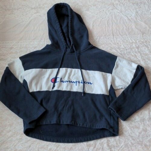 Champion Reverse Weave Blue White Cropped Hoodie … - image 1
