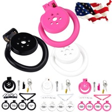 3 Colors Small Resin Flat Cage Lock Chastity Cage Device with 4 Sizes Arc Rings