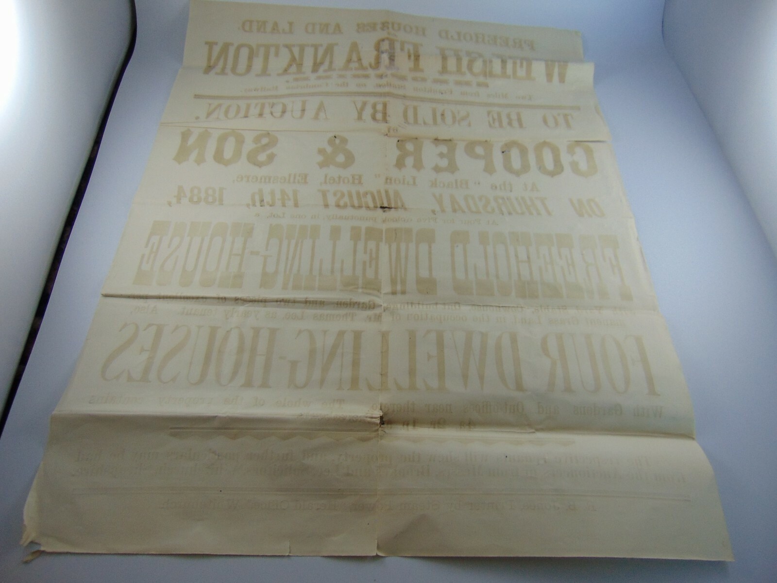 1884 19th CENTURY AUCTION POSTER WELSH FRANKTON OSWESTRY SHROPSHIRE