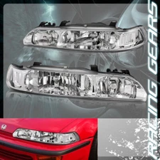 CHROME HOUSING CLEAR REFLECTOR 1-PIECE HEADLIGHTS LAMPS FIT 90-93 ACURA INTEGRA