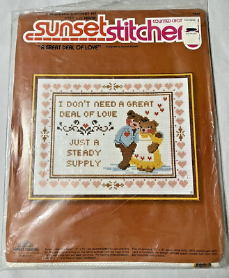 VINTAGE SUNSET STITCHER COUNTED CROSS STITCH KIT #2664 1981 BEARS IN ...