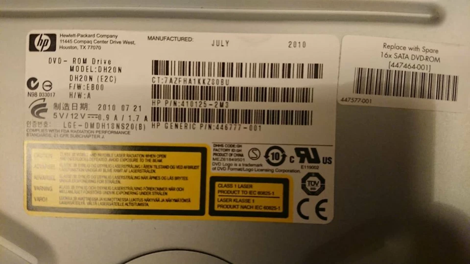 HP DVD Multi Player DH20N DVD SATA ROM Drive - 446777-001 575781-200 410125-2M3 - Image 3 of 4