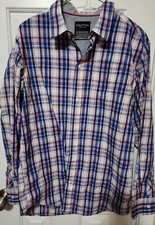Boy's NAUTICA Navy/Orange/White Plaid Long Sleeve Button Down Dress Shirt Sz XL