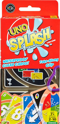 UNO Splash Card Game with Waterproof Cards and Portable Clip for Travel, Camping