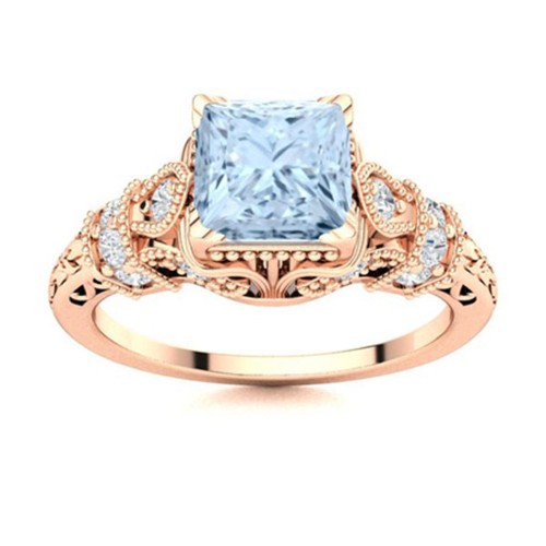 925 Sterling Silver March Natural Aquamarine Solitaire with Accents Ring