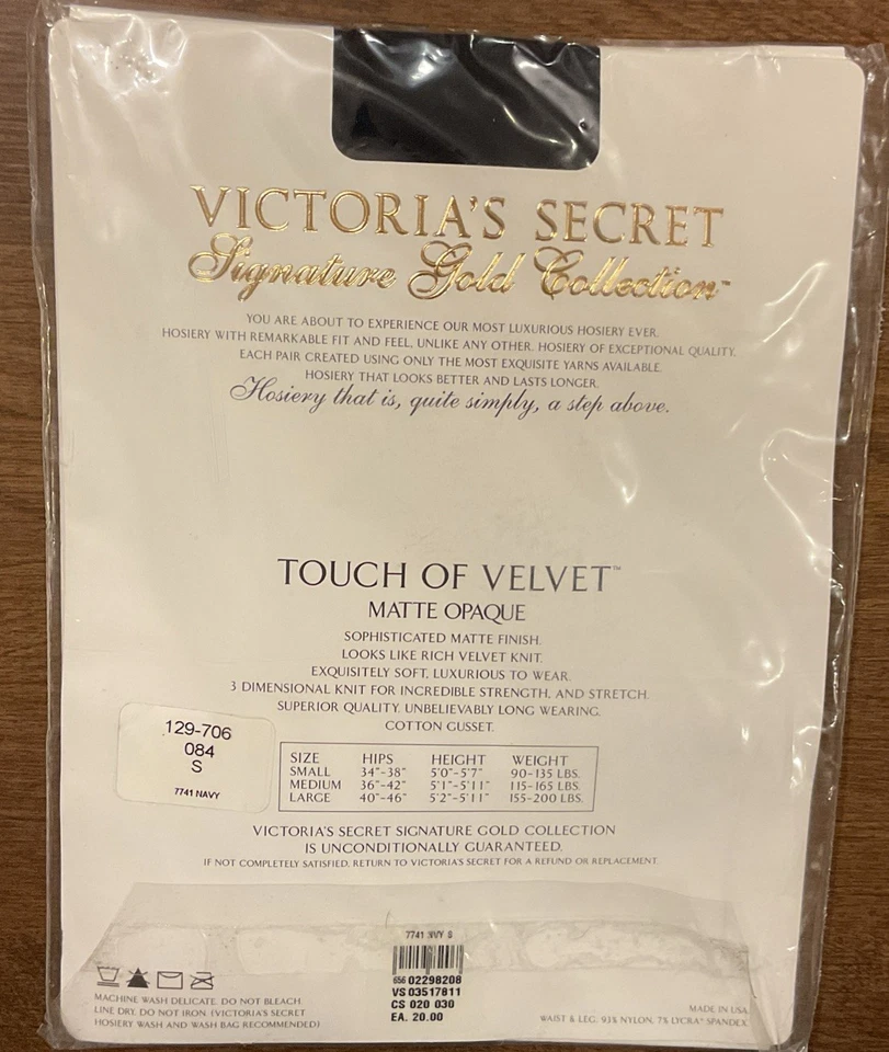 Pantimedias Victoria’s Secret Signature toque dorado de terciopelo azul marino talla pequeña nuevas con etiquetas Foto 3 de 4