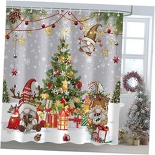 Merry Christmas Gnomes Shower Curtains, Winter Xmas Tree Balls Gift Colorful