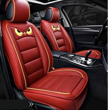 Cartoon Owl Eyes Full Set Car Seat Covers 5-seat Universal Red Faux Leather Cartoon Owl Eyes Full Set Car Seat Covers 5-seat Universal Red Faux Leather