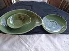 Vintage Chartreuse Bauer Brusche California MCM Chip And Dip Bowl And A Plate