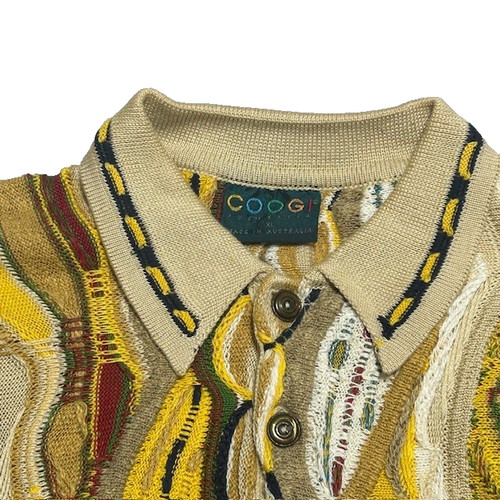 Vintage COOGI Australia 3D Knit Sweater Multicolor Henley XL Cotton Linen - Image 1