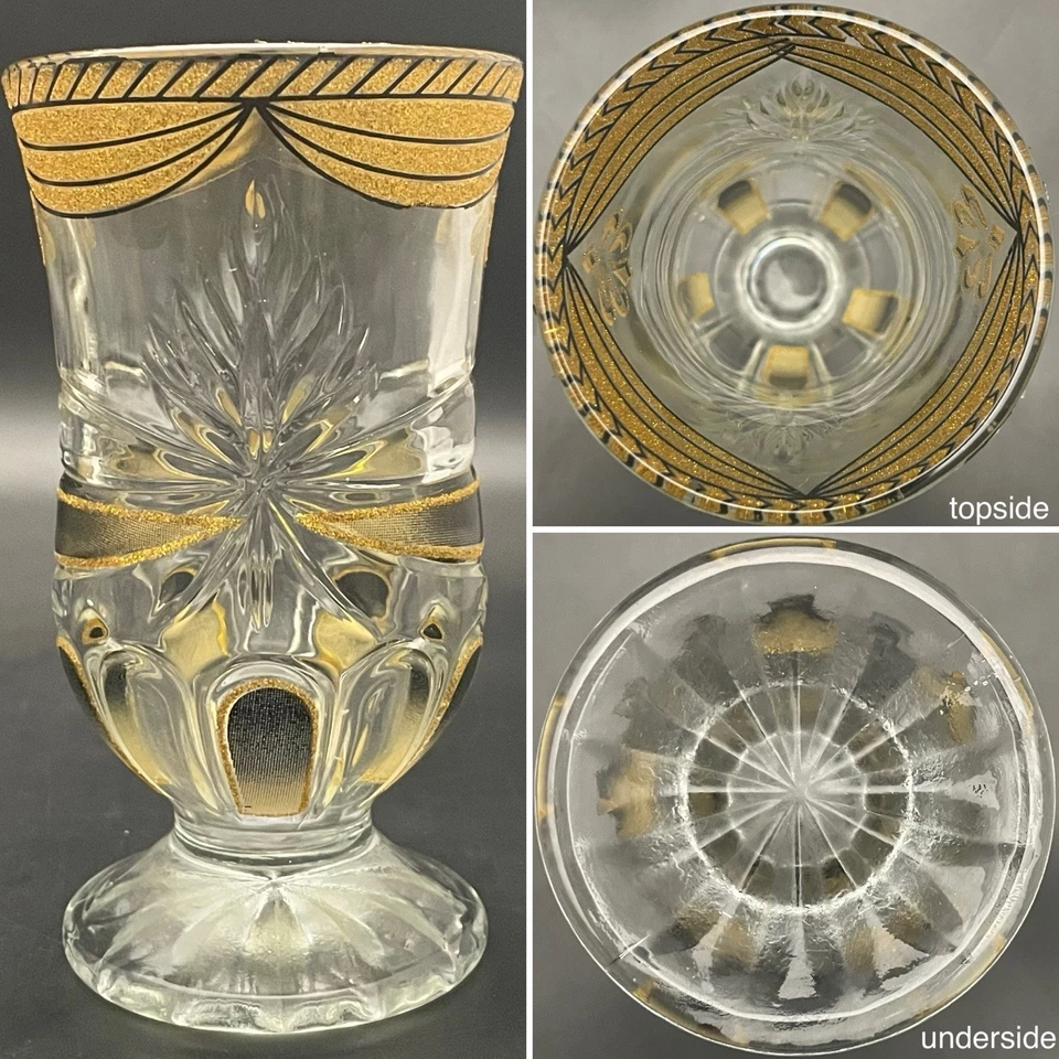 Juego de jarra de vidrio prensado American Hollywood Regency dorado brillante y negro de 6 piezas Foto 3 de 4