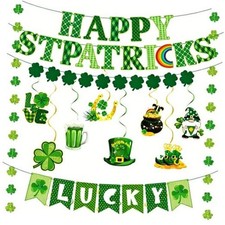 64Pcs St Patricks Day Decorations Kit Shamrock Lucky Banner Garlands Green