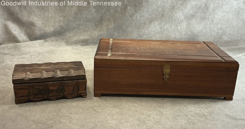 Vintage Wood Keepsake Box Lot Lobeco Spain Carved Jewelry Chest with Tray 2pc