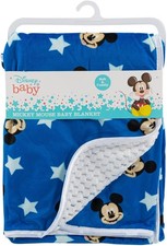Disney Mickey Mouse Blue Double Sided Mink and Waffle Fleece with Satin Edge
