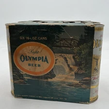 6 Pack VTG Used OLYMPIA BEER Gold Beer Can Empty W/ Cardboard Sleeve Advertising