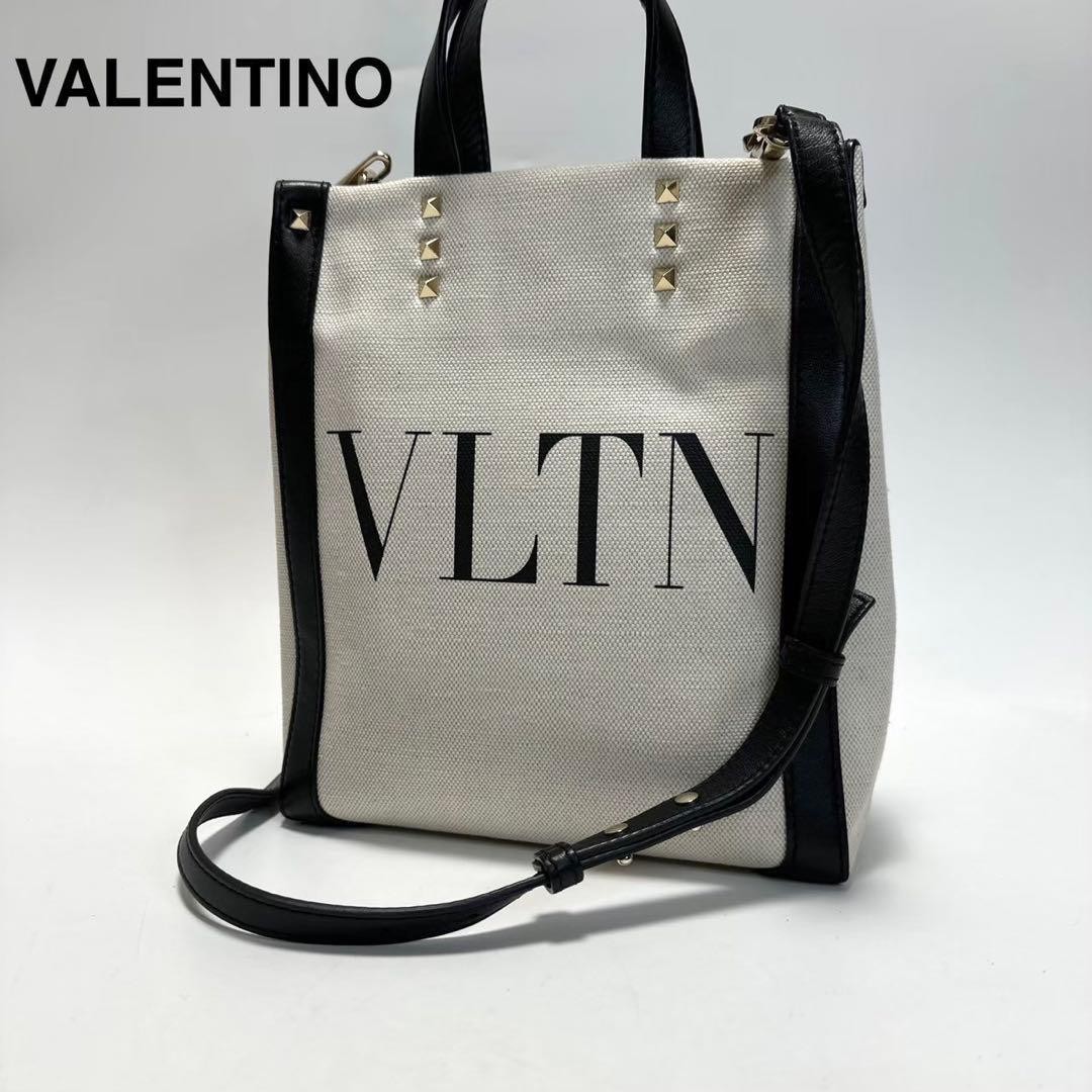 VALENTINO Women Studded 2Way Shoulder Hand bag Canvas Leather Gray Black thumbnail 11