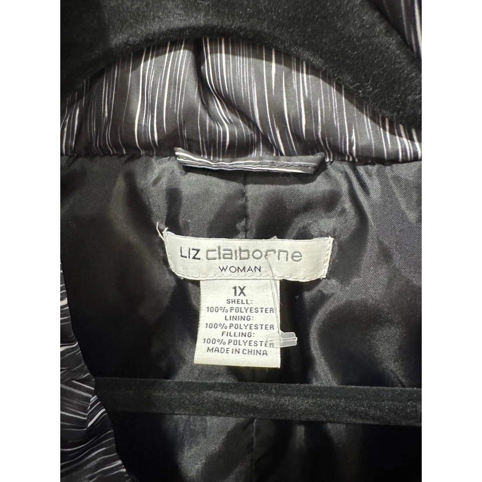 Chaleco acolchado Liz Claiborne para mujer negro gris blanco a rayas sin mangas 1X Foto 4 de 4