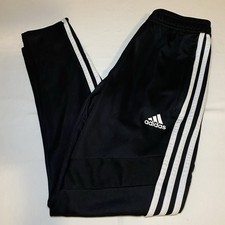 Adidas Boys Climacool Zip Leg Jogger Pants Med Black White Stripe Stretch Waist