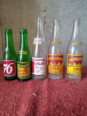 Lot of 5 Vintage Soda Bottles 1930s-1970s - RC Cola Pyramid, Towne Club,...