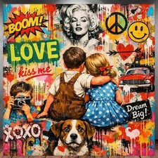 LEINWAND BILD ER XXL ABSTRAKT LOVE KIDS COLLAGE GRAFFITI MODERNE KUNST P2207
