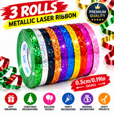 3 Rolls Metallic Laser Ribbon ? 5mm x 10m, Christmas Party & Gift Wrapping Decor