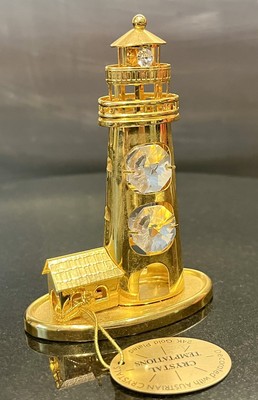 SWAROVSKI KRISTALL ELEMENTE NIETEN LEUCHTTURM DEKOR FIGUR 24K VERGOLDET