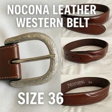 Mens Nocona Brown Leather Western Belt 36 Tooled Style Engraved Buckle Ranchwear