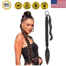 Braided Ponytail Extension with Hair Tie, Fake Braids Dark Brown Ponytail Ext...