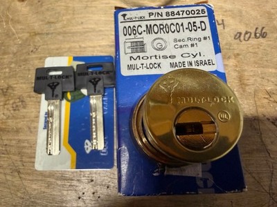 Mul-T-Lock Mortise Cylinder 1'' Brass Finished W/ 1 card and 2 Keys 006 Keyway