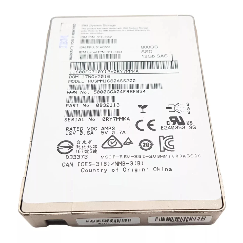 IBM 00FG710 800GB Write Intensive SFF 2.5in SAS-3 12G SSD HUSMM1680ASS200 - Image 3 of 3