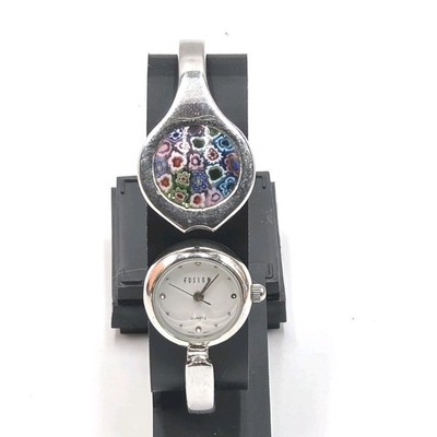 Fusion Atomic Wristwear Millefiori Bangle Hidden Face Japan Movement Silvertone