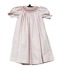 Vintage Style Pink Smocked Dress Girls 3 4 Puff Sleeves Hand Embroidered Classic