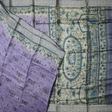 Namaste Vintage Violet Saree 100% Pure Silk Printed Indian Sari 6YD Craft Fabric