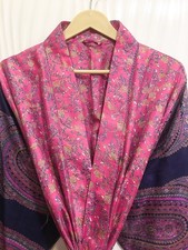 Pure Silk Pink  Blue kimono Long Robe Gown Girl's Woman Silk Kimono KMO5417