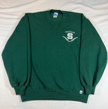Mens L Vintage Russell Green Crewneck Sweatshirt USA Made Michigan State 90s Y2K