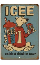 ICEE Polar Bear Vintage Style 8x12 Aluminum Tin Sign Retro Soda Shop Decor