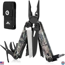 15-in-1 Multitool Pocket Knife with Sheath, Stainless Steel EDC Pliers, Camo